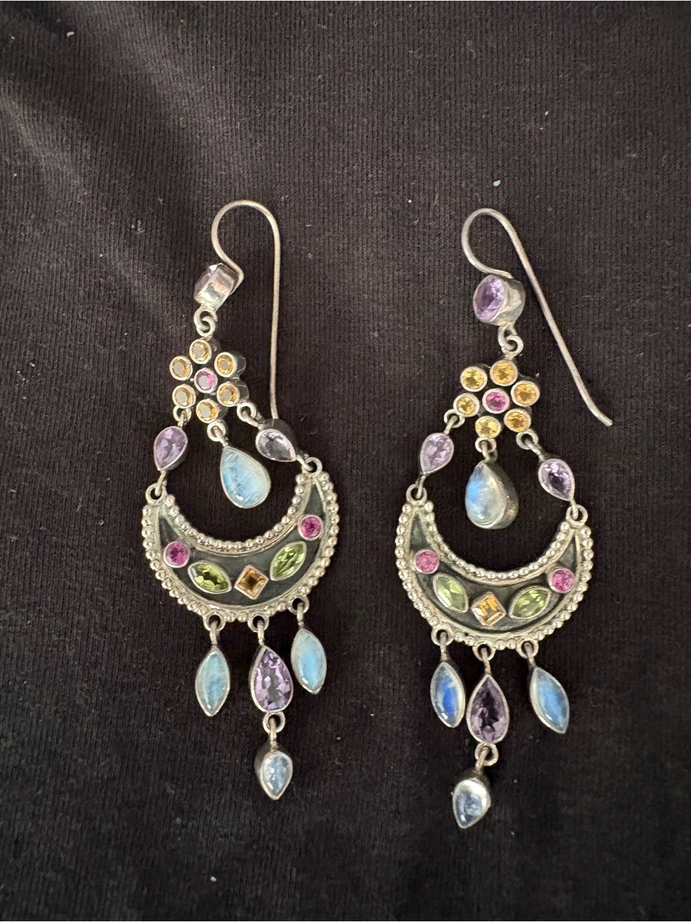 Sterling Silver Chandelier drop earrings with genuine gemstones